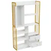 A white and gold bookshelf with multiple shelves and two drawers. Podgląd zdjęcia produktu