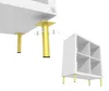 A close-up view of furniture legs being attached to a white furniture piece, with a separate white shelving unit shown in the background. Produktbild-Vorschau