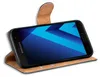 A black Samsung smartphone in a brown flip case, shown at an angle. Anteprima dell’immagine prodotto