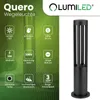 Marketing image for a LUMILED Quero Wegeluchte (path light) showing product features and specifications. Anteprima dell’immagine prodotto