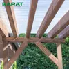 Close-up view of a wooden pergola with a transparent roof. Voir les images du produit