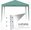 A green pop-up gazebo with a close-up detail of its adjustable leg height mechanism. Produktbild-Vorschau