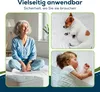A collage showing an elderly woman, a dog, and a baby on a mattress, with text indicating versatility and safety. Podgląd zdjęcia produktu