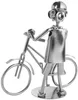 A metal figurine of a cyclist with a bicycle, made from nuts and bolts. Náhľad obrázku produktu