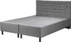 A gray upholstered bed frame with a tufted headboard, shown from a front-facing diagonal angle against a white background. Produktbild-Vorschau