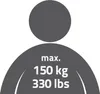 A graphic illustration of a person with text indicating maximum weight capacity. Produktbild-Vorschau