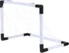 A small white soccer goal with a white net and black corner connectors, isolated on a white background. Voir les images du produit
