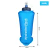 A blue soft flask hydration bottle is shown against a white background, with dimensions and capacity indicated. Produktbild-Vorschau