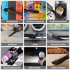A collage of nine images showing a handheld vacuum cleaner being used in various scenarios, such as on a game console, children's toys, a coffee machine, a table, a car interior, a window gap, a makeup bag, a microwave, and a picture frame. Produktbild-Vorschau