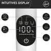 A close-up of a Hoover vacuum cleaner's digital display with feature callouts. Produktbild-Vorschau
