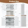 A diagram showing the dimensions of a white kitchen storage cabinet with wood accents. Podgląd zdjęcia produktu