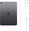 The back of a gray Apple iPad Air and its accessories, including a white power adapter and a white USB-C cable, are displayed against a white background. Podgląd zdjęcia produktu