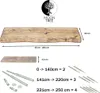 Diagram showing dimensions and mounting hardware for a wooden shelf. Anteprima dell’immagine prodotto