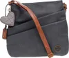 A close-up studio shot of a dark gray handbag with a brown strap and a heart-shaped charm. Produktbild-Vorschau
