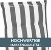 A close-up of a striped cushion with text overlays. Produktbild-Vorschau