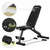A black adjustable workout bench with integrated resistance bands, shown with close-up diagrams highlighting its features. Náhľad obrázku produktu