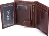 An open brown leather wallet with card slots and a zippered compartment. Podgląd zdjęcia produktu