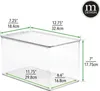 A clear plastic storage box with dimensions indicated by green lines and text. Produktbild-Vorschau