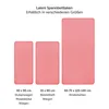 Three pink rectangular shapes representing different sizes of baby bed sheets, with text indicating sizes and uses. Voir les images du produit