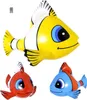 Three inflatable fish balloons in different colors (yellow, red, and blue) are displayed against a white background. The largest yellow fish is in the upper portion of the image, while the smaller red and blue fish are positioned below it. Produktbild-Vorschau