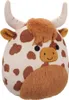 A plush toy cow with brown spots and horns. Anteprima dell’immagine prodotto