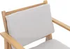 Close-up of a light gray cushion on a wooden chair. Voir les images du produit