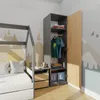 A child's bedroom with a bed, a wardrobe, and wall decorations. Náhled obrázku produktu