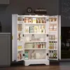 A white kitchen cabinet filled with various food items and kitchenware, illuminated by internal LED lights. Anteprima dell’immagine prodotto