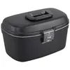 A black beauty case with a handle and a combination lock.
