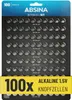 A package of 100 ABSINA alkaline button cell batteries, displayed in a grid. Produktbild-Vorschau