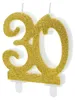 Narodeninové sviečky 30 rokov 7,5 cm, zlaté / trblietavé Náhľad obrázku produktu 1