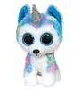 A plush toy unicorn husky sits facing the camera against a white background. Produktbild-Vorschau