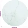 A round white tabletop with marble-like veining, with dimensions indicated by purple lines and text. Produktbild-Vorschau