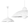 Two white pendant lamps with a circular pattern are shown against a white background. One lamp is shown in full, hanging from a white cord, while the other is a close-up view of the shade. Náhľad obrázku produktu