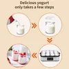 An instructional graphic showing the steps to make yogurt using a yogurt maker. Náhľad obrázku produktu