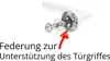 An exploded view of a door handle mechanism with a red arrow pointing to a spring. Produktbild-Vorschau