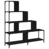 A black, multi-tiered bookshelf against a white background. Náhled obrázku produktu