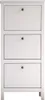 A white shoe cabinet with three flip-down doors. Produktbild-Vorschau
