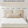 A mattress on a bed with a headboard and a bolster pillow, with diagrams of different mattress sizes above. Anteprima dell’immagine prodotto