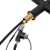 Close-up view of the connection point of a black kitchen faucet with a digital temperature display. Podgląd zdjęcia produktu
