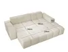 A beige sectional sofa with dimensions indicated by lines and text. Produktbild-Vorschau