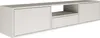 A white, wall-mounted TV cabinet with three doors and an open shelf. Voir les images du produit
