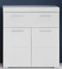 A white storage cabinet with silver handles against a dark blue background. Anteprima dell’immagine prodotto