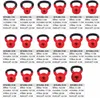 A grid of kettlebells with their specifications listed below each one. Produktbild-Vorschau