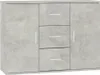 A light gray, modern sideboard with three drawers and two doors, featuring white handles. Produktbild-Vorschau