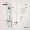 A technical drawing and a photograph of a shower system with dimensions and details. Produktbild-Vorschau