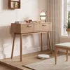 A modern console table with drawers in a well-lit room, next to a window with curtains. A robot vacuum cleaner is on the floor. Produktbild-Vorschau