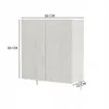 A white and gray modern cabinet with two doors, shown with dimensions indicated by measurement lines and text. Podgląd zdjęcia produktu