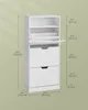 A white shoe cabinet with dimensions indicated by text and lines. Produktbild-Vorschau