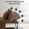 A brown sofa bed with its backrest adjusted to different positions, illustrating its multi-functional use. Náhled obrázku produktu
